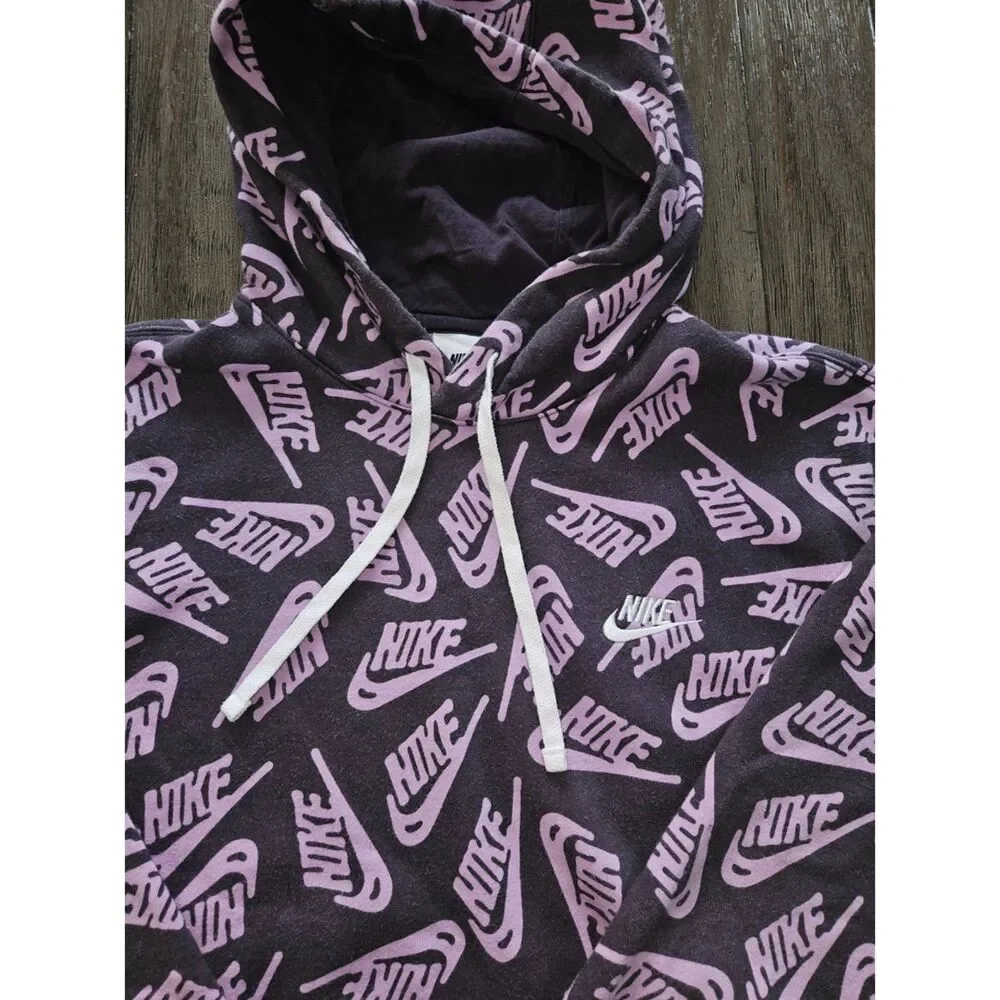 Nike Men’s Purple/Black Pullover Hoodie M Cotton Fleece Graphic Logo Print
